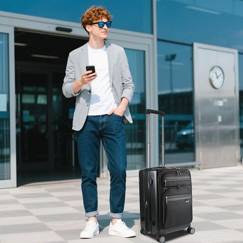 KROSER Hardside Expandable Carry On Luggage 22x14x9 Airline Approved With Front Business Pockets, 20 Inch Suitcases with Wheels, Carry on Suitcase with TSA Lock & USB Port, Black in Kuwait