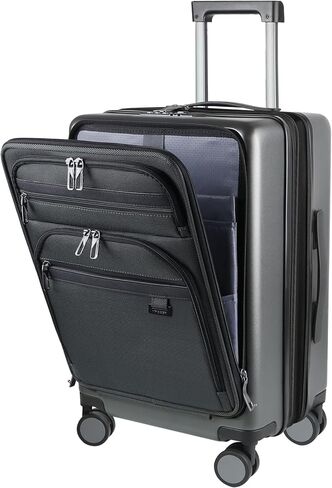 KROSER Hardside Expandable Carry On Luggage 22x14x9 Airline Approved With Front Business Pockets, 20 Inch Suitcases with Wheels, Carry on Suitcase with TSA Lock & USB Port, Black in Kuwait