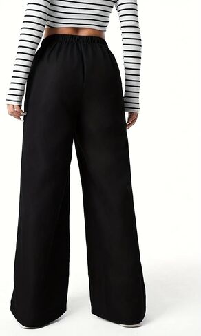 Girl's Pants Dress Pants Wide Leg Pants Elastic High Waisted Loose Long Trousers with Pockets Pleated for 13-16Y in Kuwait