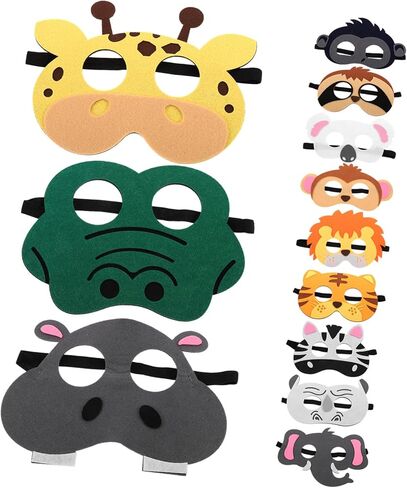 Toyvian 12Pcs Animal Themed Felt Masks for Halloween Party Cosplay Reusable Cartoon Mask with Elastic for Easy Wear in Saudi Arabia