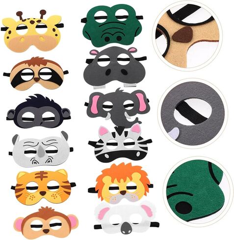 Toyvian 12Pcs Animal Themed Felt Masks for Halloween Party Cosplay Reusable Cartoon Mask with Elastic for Easy Wear in Saudi Arabia