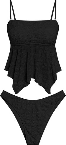 ZAFUL Tankini المايوه للنساء ملابس السباحة Flowy شبكة الدانتيل الجاكار قطعتين ثوب السباحة عالية قطع Tanga Tankini مجموعة in Kuwait