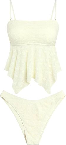 ZAFUL Tankini Swimsuits for Women Flowy Swimwear Mesh Lace Jacquard Two Piece Bathing Suit High Cut Tanga Tankini Set in Saudi Arabia