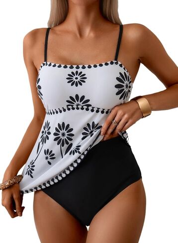Dokotoo Women's Boho Floral Tankini Set Tummy Control Two Piece Swimsuits Flowy Vintage Beachwear in Saudi Arabia