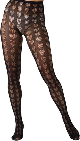 Lunedear Love Hearts Pattern Fishnets Sexy Black Fine High Rise Sheer Micro Net Fishnet Leggings Netted Tights Stockings for Women and Ladies in Kuwait