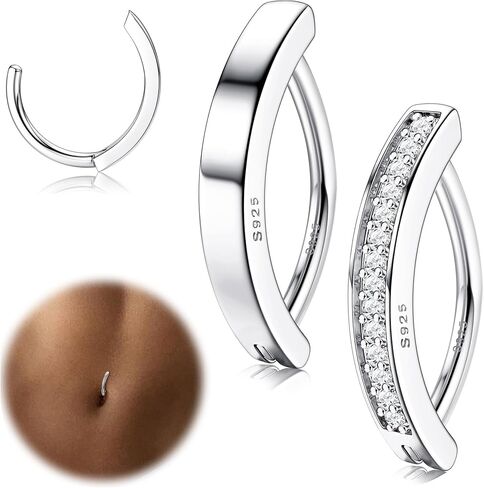 MILACOLATO 2Pcs 14G Belly Button Rings for Women Hypoallergenic 925 Sterling Silver CZ Belly Button Ring Simple Clicker Reverse Curved Navel Rings Barbell Belly Piercing Jewelry in Saudi Arabia