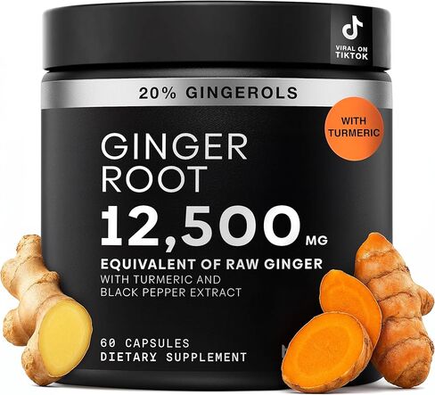 Toniiq Ginger Root Capsules – Ultra High Potency 25:1 Extract with 20% Gingerols – with Curcumin & Black Pepper for Synergy – Lab Tested – 60 Capsules in Saudi Arabia