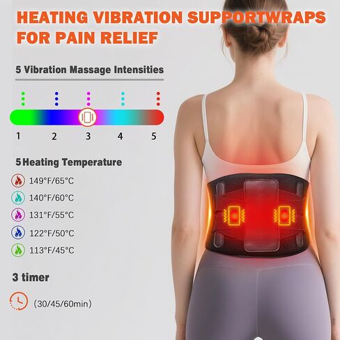 Joyset Cordless Heating Pad for Back Pain Relief,47-60" Lower Back Massager with 5 Heat 5 Vibration,Portable Wearable Heating Pad for Cramps,Birthday Gifts for Women Men Mom Dad(Black) in Saudi Arabia