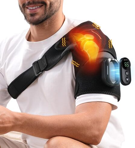 Cordless Shoulder Heating Pad with Detachable Remote, 5 Heat and 5 Vibration Heated Shoulder Wrap, Shoulder Brace Massager for Pain Relief, Warm Gifts for Women Men in Saudi Arabia