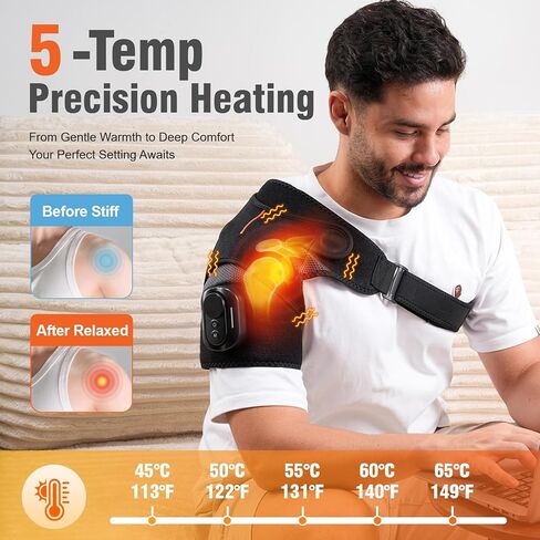 Cordless Shoulder Heating Pad with Detachable Remote, 5 Heat and 5 Vibration Heated Shoulder Wrap, Shoulder Brace Massager for Pain Relief, Warm Gifts for Women Men in Saudi Arabia