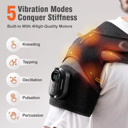 Cordless Shoulder Heating Pad with Detachable Remote, 5 Heat and 5 Vibration Heated Shoulder Wrap, Shoulder Brace Massager for Pain Relief, Warm Gifts for Women Men in Saudi Arabia