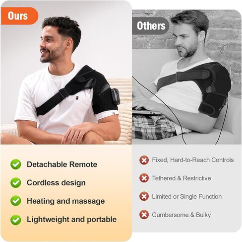 Cordless Shoulder Heating Pad with Detachable Remote, 5 Heat and 5 Vibration Heated Shoulder Wrap, Shoulder Brace Massager for Pain Relief, Warm Gifts for Women Men in Saudi Arabia