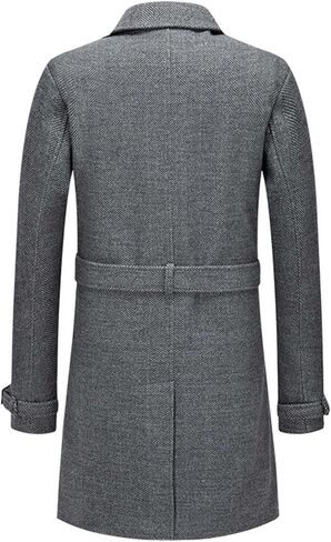 SOMTHRON Men's Trench Coat Wool Blend Slim Fit Notch Lapel Double Breasted Belted Jacket Business Pea Coat Overcoat in Saudi Arabia