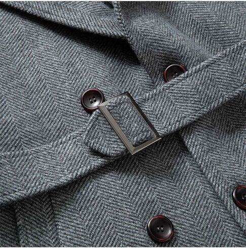 SOMTHRON Men's Trench Coat Wool Blend Slim Fit Notch Lapel Double Breasted Belted Jacket Business Pea Coat Overcoat in Saudi Arabia