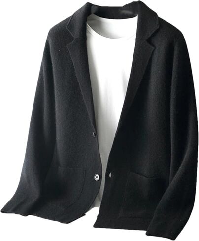Men's Merino Wool Shawl Collar Cashmere Cardigan Winter Thickened Solid Jacket Sweater in Saudi Arabia