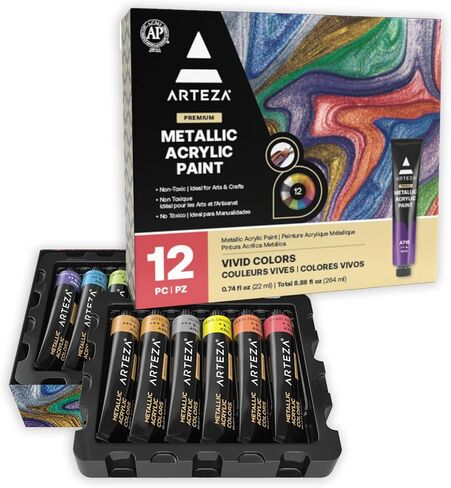 ARTEZA Metallic Acrylic Paint Set of 36 Colors, 0.74 ounce Tubes Non Toxic Artist Paints for Hobby Painters, Art Supplies for Canvas Painting in Kuwait
