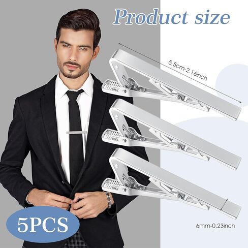 5 Pack Silver Tie Clips for Men, Men's Tie Clips Classic Ties Clip Silver with Adjustable Clasp Necktie Ties Bars Men TieAccessories for Professional Office Formal Events Wedding in Saudi Arabia