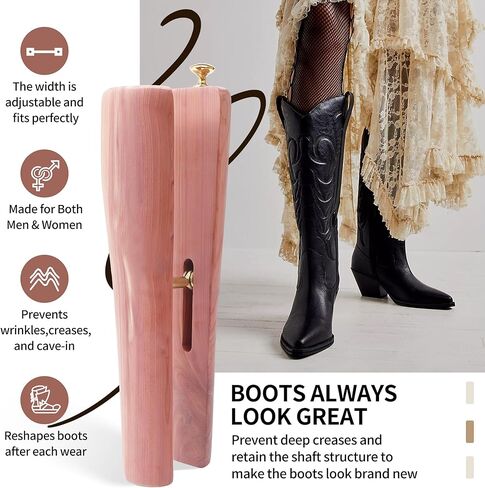 Cedar Boot Tree for Tall & Cowboy Boots, Adjustable Boot Stretcher Calf, 100% Natural Cedar, Reduce Creases Sagging in Saudi Arabia