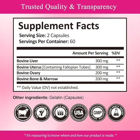 Beef Organ Supplement for Women - Supports Hormone, Ferritin, Energy, Skin - Ovary, Uterus, Liver & More Female-Optimized Formulate - 100% Grass Fed, Pasture Raised - 3rd Party - 120 Capsules in Saudi Arabia