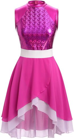 IBAKOM Women Praise Dance Overlay and Tunic Metallic Flowy Chiffon Skirt Worship Outfit Color Block Liturgical Dancewear in Saudi Arabia