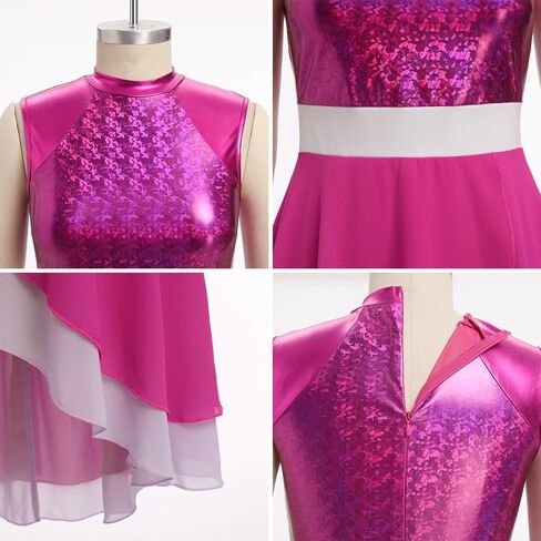 IBAKOM Women Praise Dance Overlay and Tunic Metallic Flowy Chiffon Skirt Worship Outfit Color Block Liturgical Dancewear in Saudi Arabia