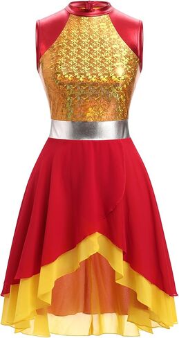 IBAKOM Women Praise Dance Overlay and Tunic Metallic Flowy Chiffon Skirt Worship Outfit Color Block Liturgical Dancewear in Saudi Arabia