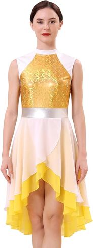 IBAKOM Women Praise Dance Overlay and Tunic Metallic Flowy Chiffon Skirt Worship Outfit Color Block Liturgical Dancewear in Saudi Arabia