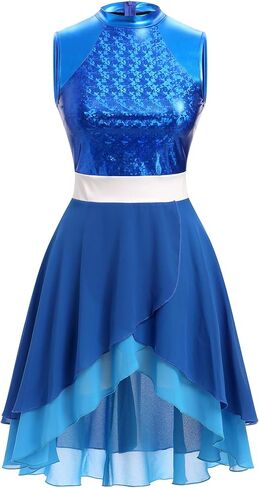 IBAKOM Women Praise Dance Overlay and Tunic Metallic Flowy Chiffon Skirt Worship Outfit Color Block Liturgical Dancewear in Saudi Arabia
