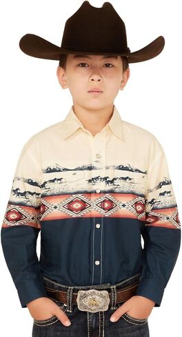 ROPER Western Shirt Boys L/S Scenic Border Blue 03-030-0421-0648 BU in Saudi Arabia