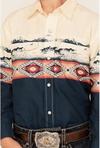 ROPER Western Shirt Boys L/S Scenic Border Blue 03-030-0421-0648 BU in Saudi Arabia
