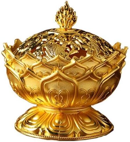 Lotus Flower Incense Burner Buddhism Buddha Holder Brass Mini Censer Incense Metal Craft Home Decoration (Red Bronze) in Saudi Arabia