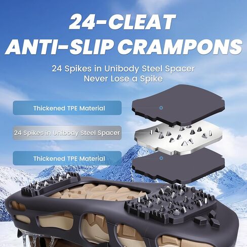 Ice Cleats, Ice Cleats for Shoes and Boots, Crampons for Shoes with 24 Spikes Anti Slip Snow Shoes in Kuwait