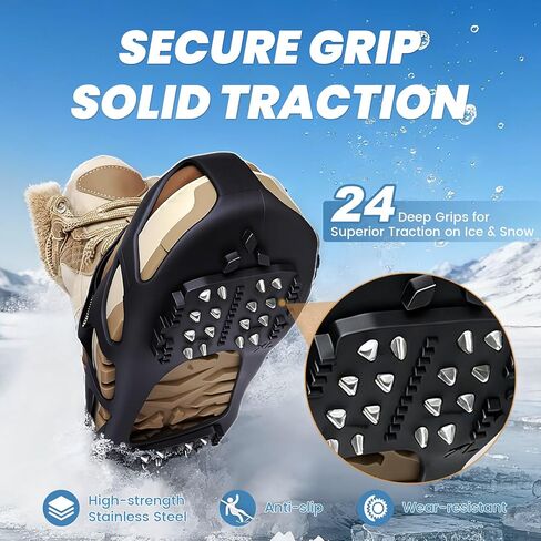 Ice Cleats, Ice Cleats for Shoes and Boots, Crampons for Shoes with 24 Spikes Anti Slip Snow Shoes in Kuwait