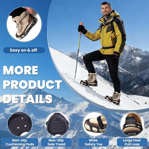 Ice Cleats, Ice Cleats for Shoes and Boots, Crampons for Shoes with 24 Spikes Anti Slip Snow Shoes in Kuwait