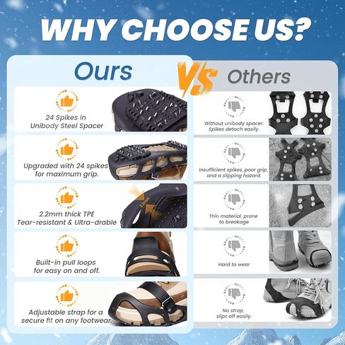 Ice Cleats, Ice Cleats for Shoes and Boots, Crampons for Shoes with 24 Spikes Anti Slip Snow Shoes in Kuwait