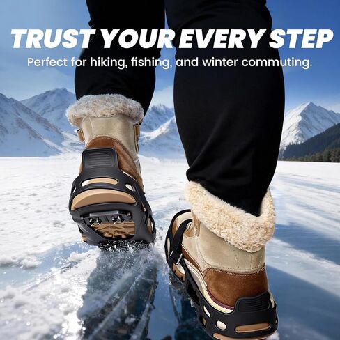 Ice Cleats, Ice Cleats for Shoes and Boots, Crampons for Shoes with 24 Spikes Anti Slip Snow Shoes in Kuwait