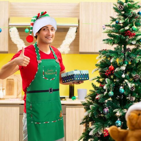Bonuci Christmas Elf Costume Set Include Elf Workshop Apron with Santa Hat Adults Santa's Helper Cosplay for Xmas Party Accessories in Saudi Arabia