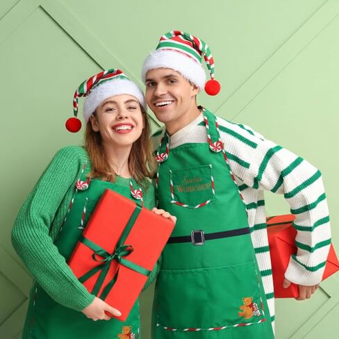 Bonuci Christmas Elf Costume Set Include Elf Workshop Apron with Santa Hat Adults Santa's Helper Cosplay for Xmas Party Accessories in Saudi Arabia