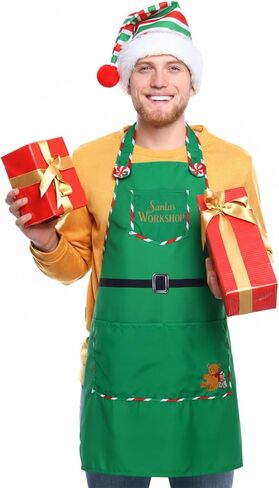 Bonuci Christmas Elf Costume Set Include Elf Workshop Apron with Santa Hat Adults Santa's Helper Cosplay for Xmas Party Accessories in Saudi Arabia