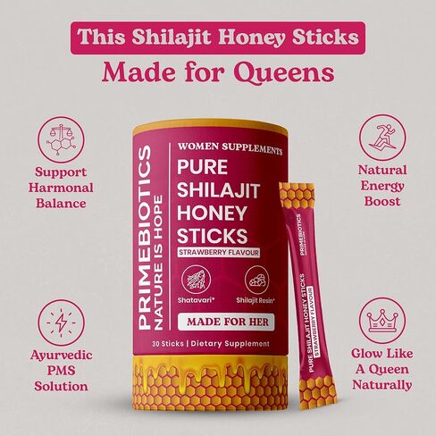 Shilajit for Women Honey Sticks (30 Count) – Liquid Himalayan Shilajit with Shatavari, Saffron & Raw Honey, 75% Fulvic Acid + 84 Trace Minerals, Daily Energy & Wellness in Saudi Arabia