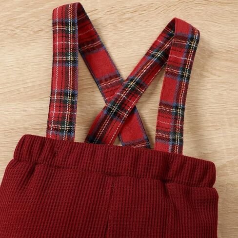 Thorn Tree Baby Boy Clothing Sets Long Sleeve Santa Embroidery Romper with Plaid Overalls and Hat 3Pcs Christmas Outfits in Saudi Arabia