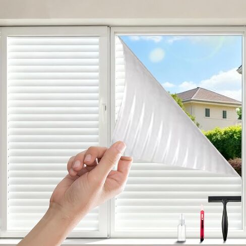Frosted Glass Window Privacy Film Decorative, Bathroom Window Privacy Film for Glass Windows Cover, Static Cling, Removable, Reusable, Anti-UV, Heat Blocking, with Tools 17x78inch in Saudi Arabia