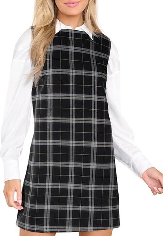 Women's Plaid Christmas Dress Mini Sleeveless Round Neck A Line Short Xmas Party Dresses in Kuwait
