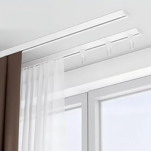 Ultra-Thin V-Shaped Blackout Curtain Track System, 330cm Ceiling Mount Double Rail for Room Dividers, White Curtain Track for Home & Office Décor in Saudi Arabia