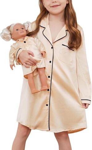 Jxstar Matching Girls&Doll Dark Pink Satin Nightgowns for Toddler Girls Silk Pajamas Fall Winter Sleep Dresses,3t 4t in Kuwait
