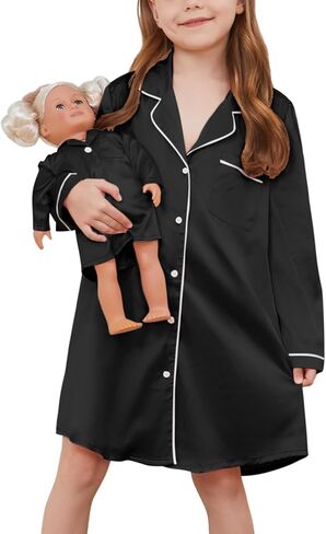 Jxstar Matching Girls&Doll Dark Pink Satin Nightgowns for Toddler Girls Silk Pajamas Fall Winter Sleep Dresses,3t 4t in Kuwait