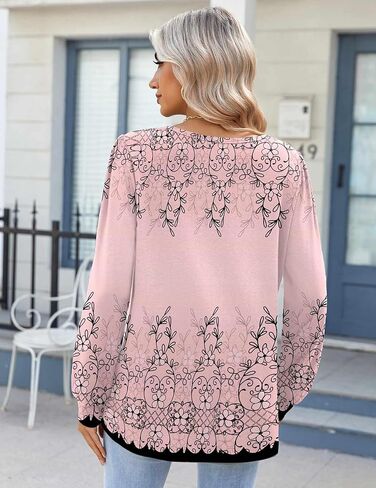 Zeagoo Fall Tops for Women Long Sleeve Button Up Shirts Floral Tunics V Neck Pullover Blouse in Kuwait