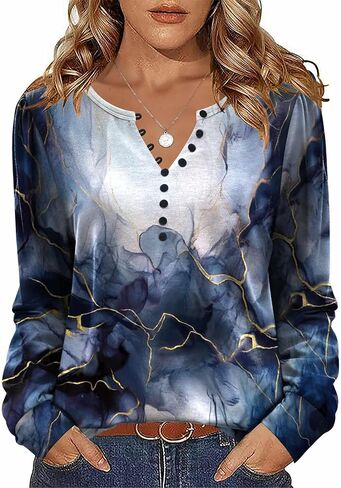 Zeagoo Fall Tops for Women Long Sleeve Button Up Shirts Floral Tunics V Neck Pullover Blouse in Kuwait