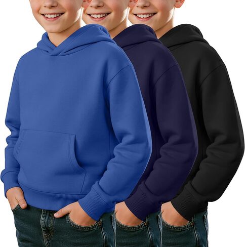 3 Pack Boys Lightweight Hoodies 5-14 Years Long Sleeve Hooded Shirt with Pocket Kids Layering Thin Pullover Active in Saudi Arabia