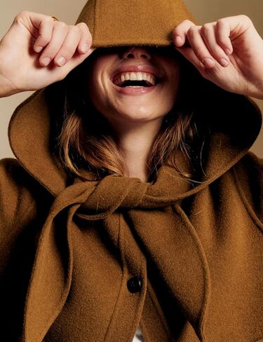 Women's Short Wool Blend Hooded Coat Cropped Hooded Bow Collar Jacket Single Breasted Casual Outerwear with Pockets in Saudi Arabia
